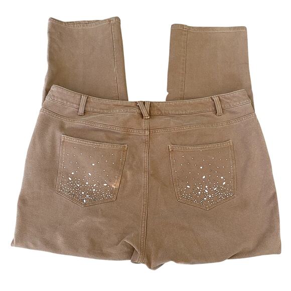 Quacker Factory DreamJeannes Women's Camel Embellished Pants 18W Short - Picture 5 of 9